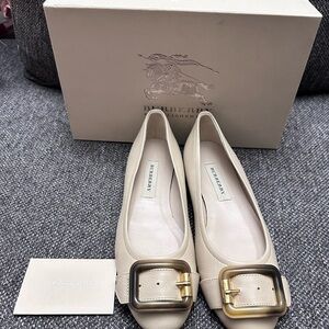 Burberry Cream Flats with Gold Buckle